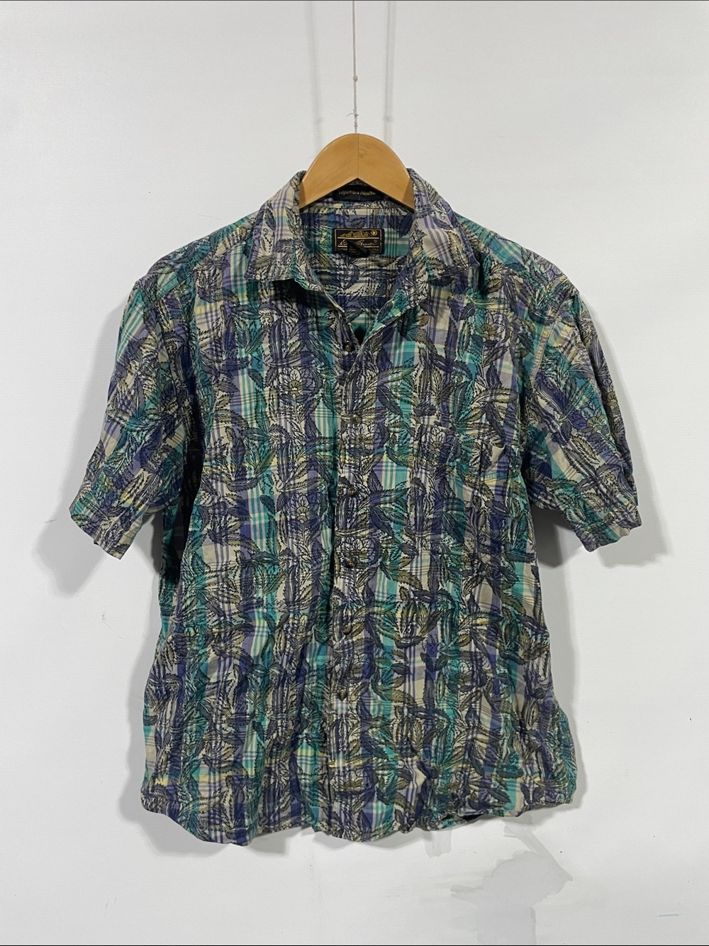 Vintage 90s Eddie Bauer Casual Short-Sleeve Plaid Button-Up Shirt - Blue/Green